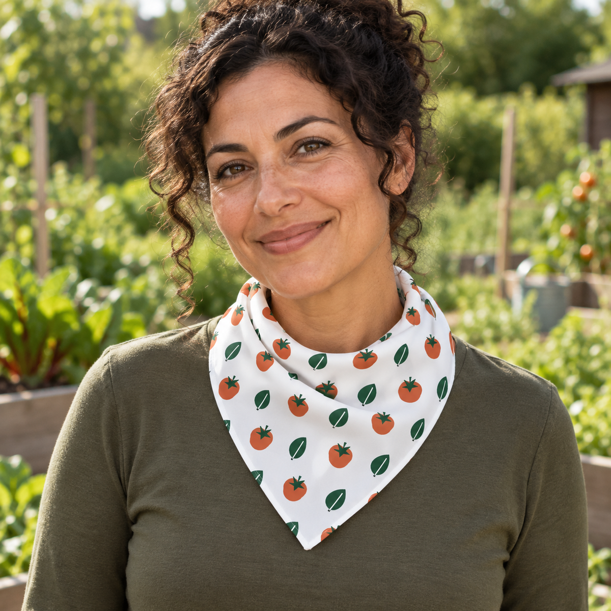 Erntetuch – Bandana mit Tomatenmuster, 54 × 54 cm